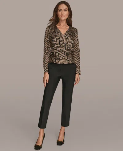 Donna Karan Women's Long Sleeve Chevron Burnout Blouse In Gold