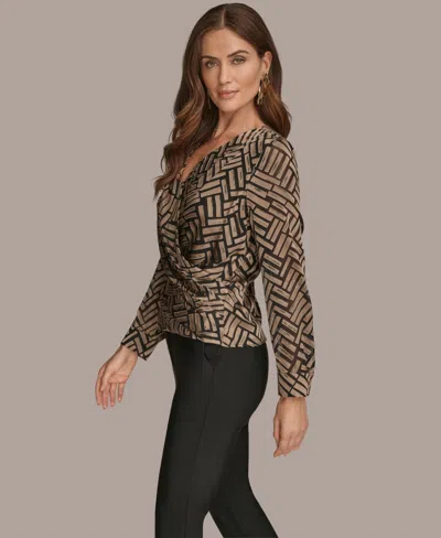 Donna Karan Women's Long Sleeve Chevron Burnout Blouse In Gold