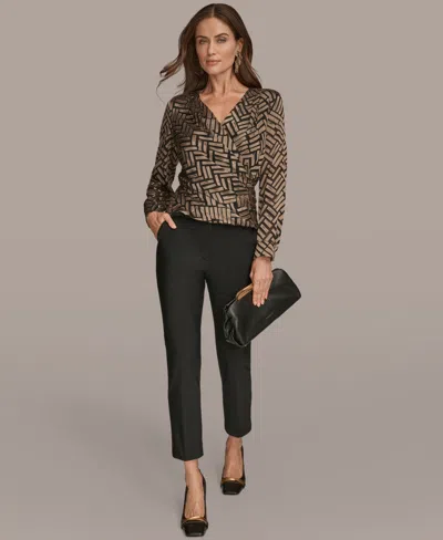 Donna Karan Women's Long Sleeve Chevron Burnout Blouse In Gold