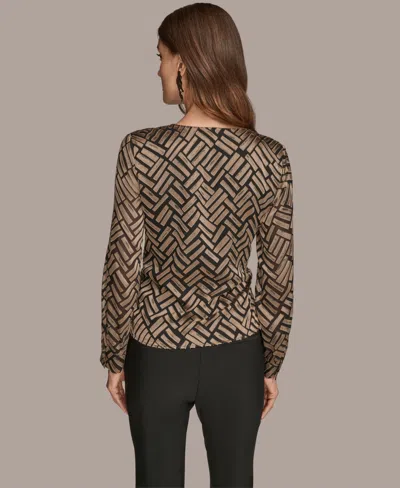 Donna Karan Women's Long Sleeve Chevron Burnout Blouse In Gold
