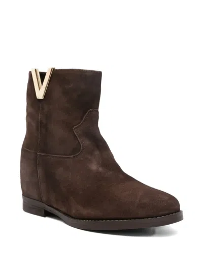 Julie Dee Ankle Boots Inside Wedge In Dark Brown Suede In Brown
