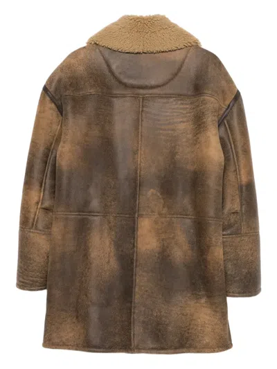 Frenken Double-breasted Shearling Coat In Brown