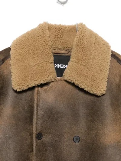 Frenken Double-breasted Shearling Coat In Brown