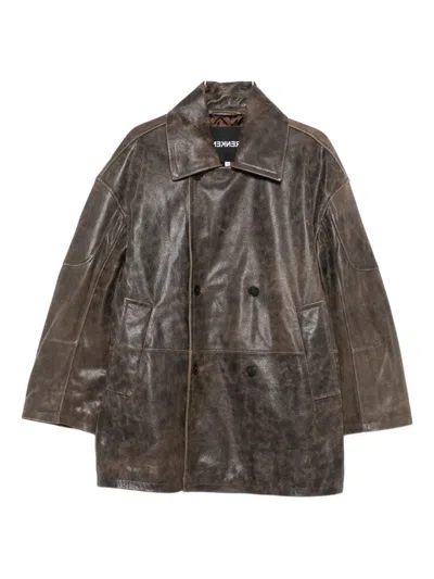 双排扣皮质外套