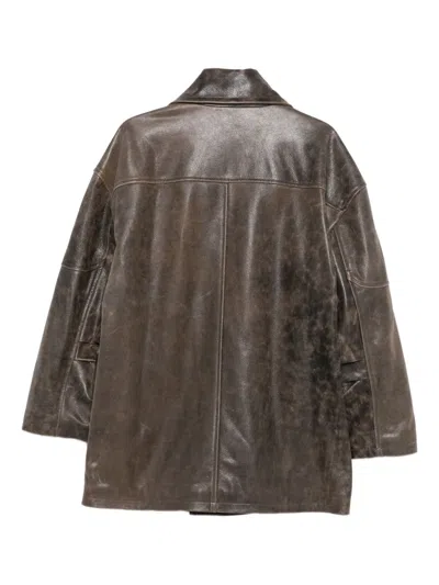 双排扣皮质外套