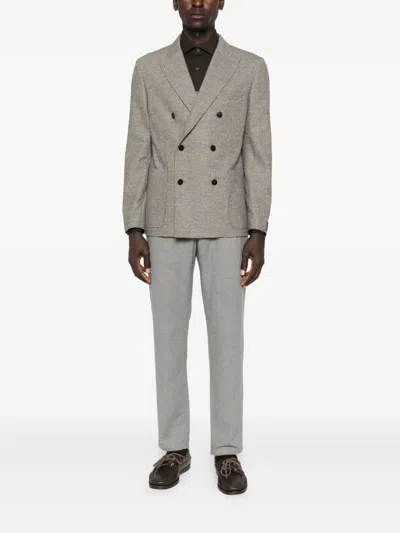 Paolo Pecora Checked Double-breasted Jacket In Gray