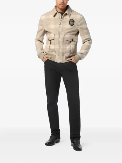 Billionaire Check-crest Bomber Jacket In Neutral