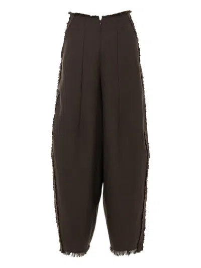 Yangkehan Frayed-edge Wool Trousers In Brown