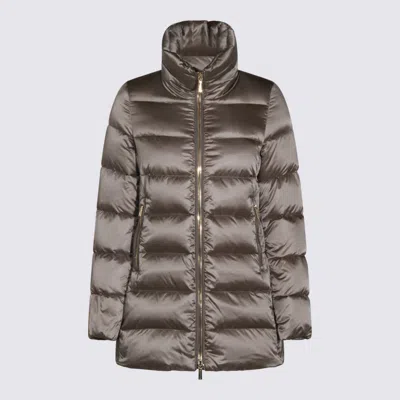 Moorer Long Quilted Down Jacket With High Collar In Brown