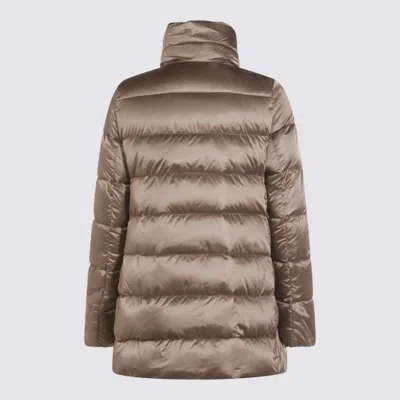 Moorer Long Quilted Down Jacket With High Collar In Brown