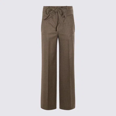 Incotex High Waist Wide Leg Checked Trousers Bow Detail In Brown