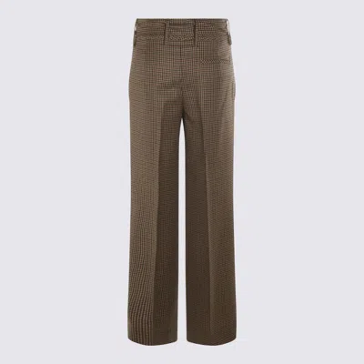 Incotex High Waist Wide Leg Checked Trousers Bow Detail In Brown