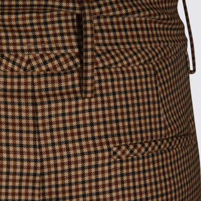 Incotex High Waist Wide Leg Checked Trousers Bow Detail In Brown