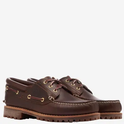Timberland Authentic Brown Loafers With Embossed Logo On The Side In Leather Man