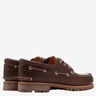 Timberland Authentic Brown Loafers With Embossed Logo On The Side In Leather Man