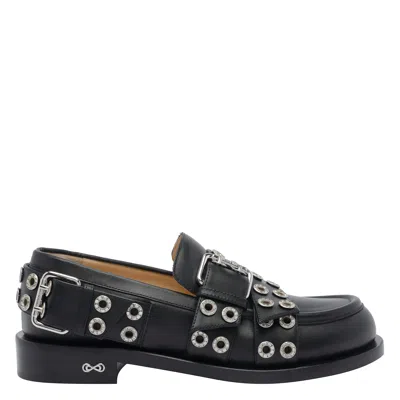 Mach &amp; Mach Buckle Belt Vintage Loafers In Black