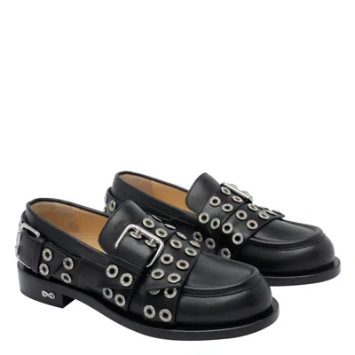 Mach &amp; Mach Buckle Belt Vintage Loafers In Black