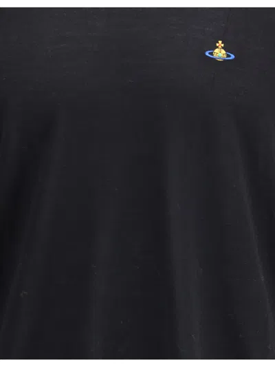 Vivienne Westwood Black Crew Necksweater With Orb Logo Embroidered On The Front In Wool Blend Man In Blue