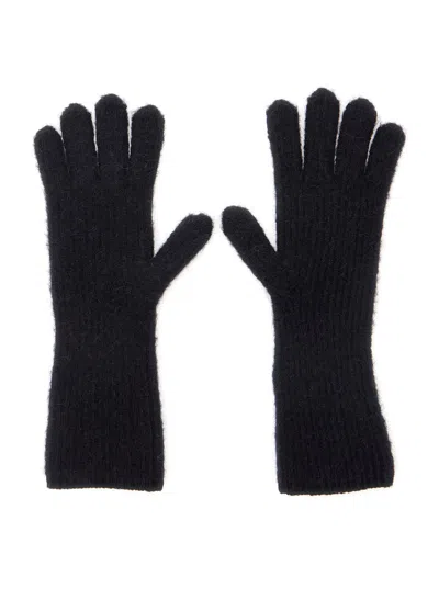 Jacquemus Les Gants Gros Grain Black Gloves With Logo Patch On The Front In Wool Blend Woman In Black