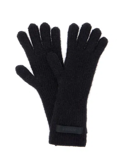 Jacquemus Les Gants Gros Grain Black Gloves With Logo Patch On The Front In Wool Blend Woman In Black