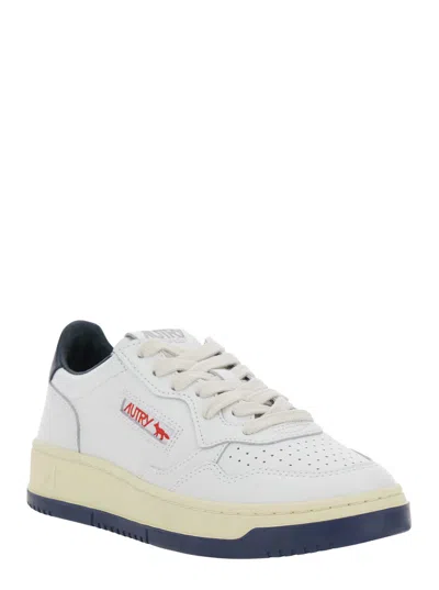 Autry X Maison Kitsuné Medalist Low Sneakers In White And Blue Leather In Multi