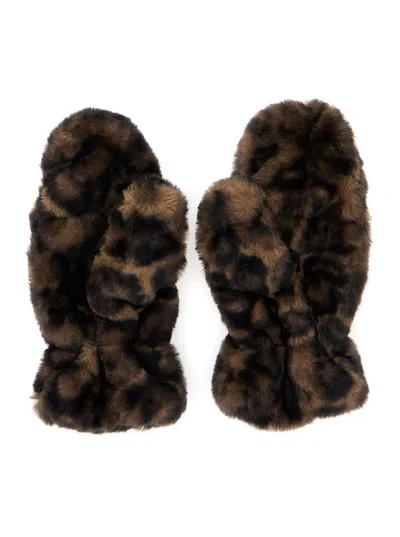 Apparis Coco Brown Gloves With Leopard Motif In Ecofur Woman In Brown