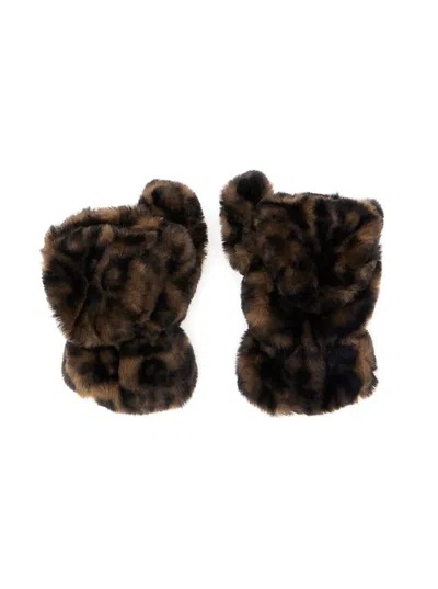 Apparis Coco Brown Gloves With Leopard Motif In Ecofur Woman In Brown