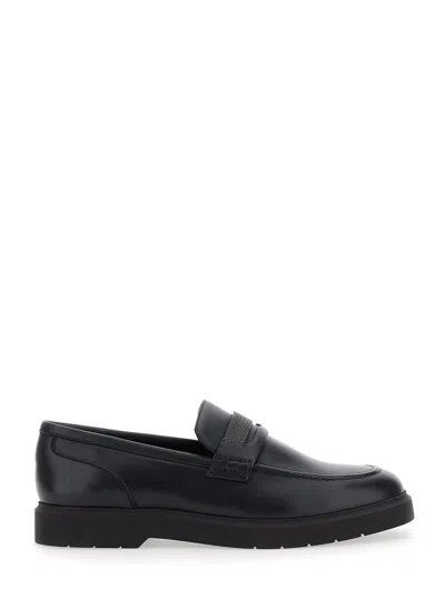 Brunello Cucinelli Black Loafers With Monil Detail On The Front In Smooth Leather Woman In Black