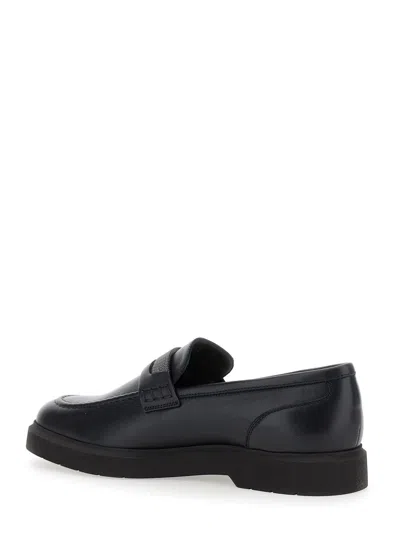 Brunello Cucinelli Black Loafers With Monil Detail On The Front In Smooth Leather Woman In Black