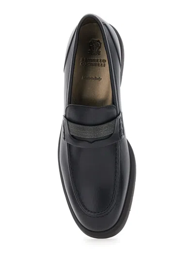 Brunello Cucinelli Black Loafers With Monil Detail On The Front In Smooth Leather Woman In Black