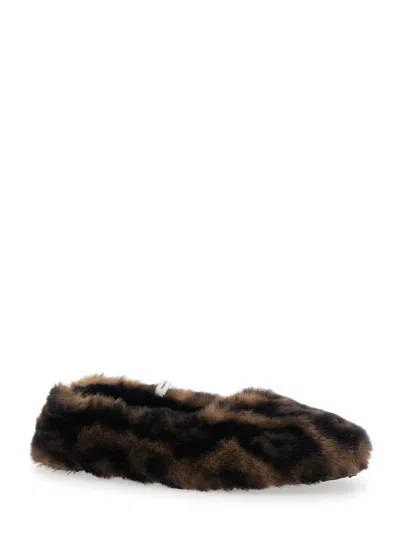Apparis Magda Brown Ballerinas With Fur Design And Animal Print In Tech Fabric In Brown