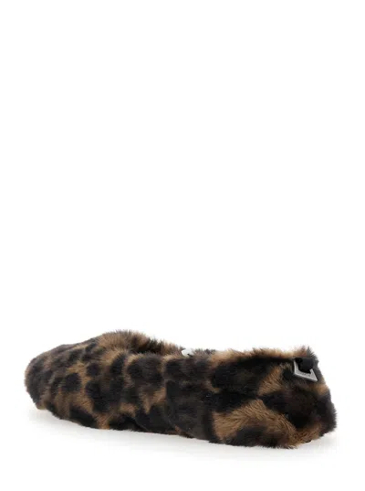 Apparis Magda Brown Ballerinas With Fur Design And Animal Print In Tech Fabric In Brown