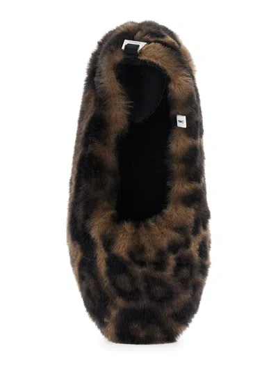 Apparis Magda Brown Ballerinas With Fur Design And Animal Print In Tech Fabric In Brown