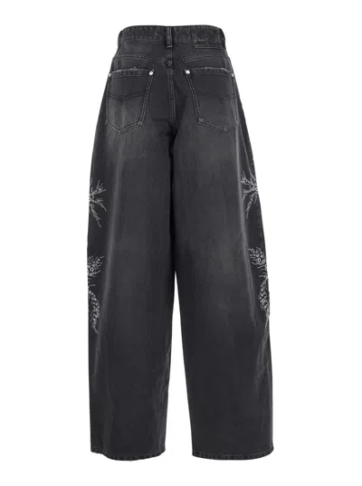 Blumarine Black Jeans With Belt Loops And Embroidery On The Front In Denim Woman In Black