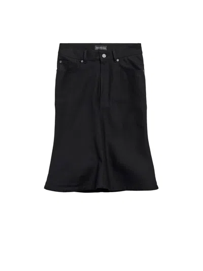 Balenciaga Flared Midi Skirt Featuring Five Pockets In Black