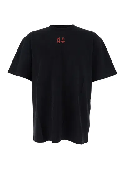 44 Label Group Black Crewneck T-shirt With Logo On The Front And Maxi Logo On The Rear In Cotton Man In Black