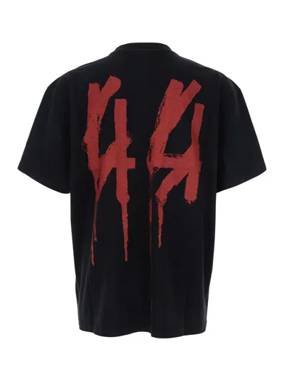 44 Label Group Black Crewneck T-shirt With Logo On The Front And Maxi Logo On The Rear In Cotton Man In Black