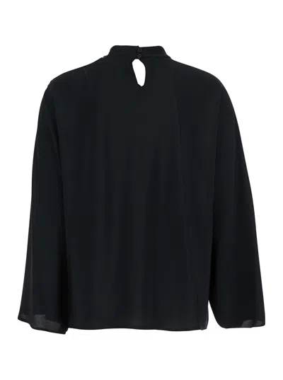 Federica Tosi Black Blouse With Criss-crossed Neckline And Rear Keyhole Closure In Silk Blend Woman In Multi