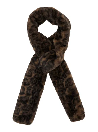 Apparis Kai Brown Scarf With Leopard Motif In Ecofur Woman In Brown