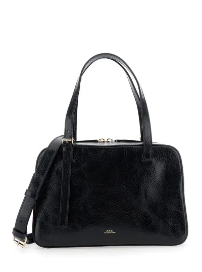Apc Virginie Black Shoulder Bag With Removable Shoulder Strap And Front Logo In Leather Woman In Black
