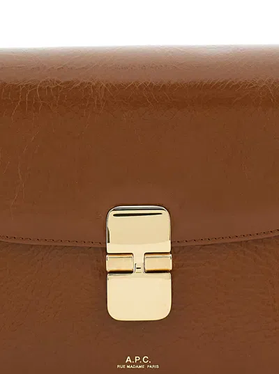 Apc Grance Brown Small Crossbody Bag Wirh Embossed Logo Lettering On The Front And Adjustable Shoulder S In Brown