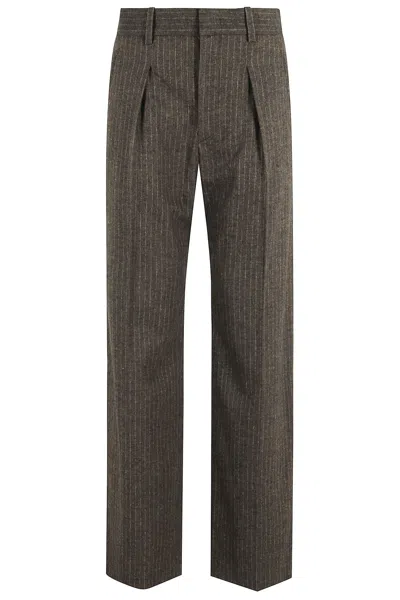 Isabel Marant Straight Pants In Mixed Wool In Brown