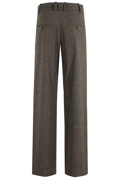 Isabel Marant Straight Pants In Mixed Wool In Brown