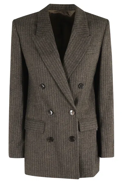 Isabel Marant Jevimagz Double-breasted Brown Striped Wool-blend Jacket In Brown