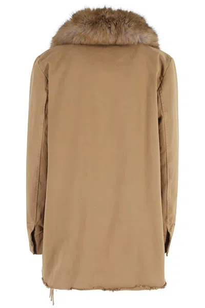 Bazar Deluxe Camel Wool-blend Jacket With Detachable Fur-trimmed Neckline In Brown