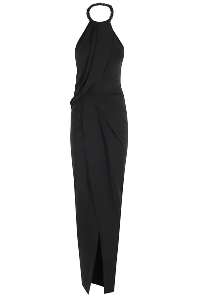 Amen Maxi Dress With American Torchons And Draped Design In Black