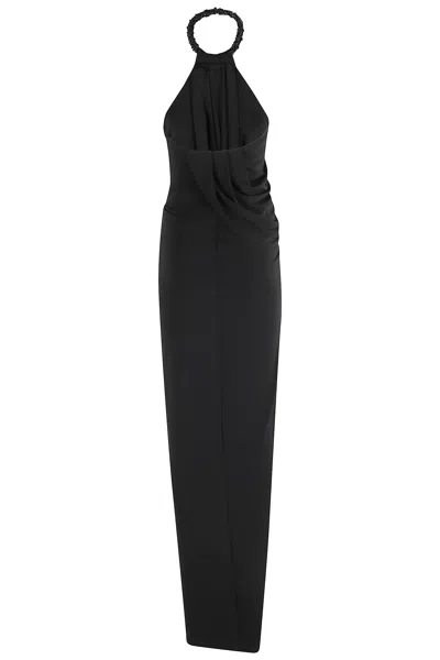 Amen Maxi Dress With American Torchons And Draped Design In Black