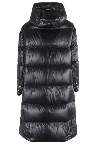 Herno Glossy Long Puffer Jacket With High Collar And Oversized Fit In Black
