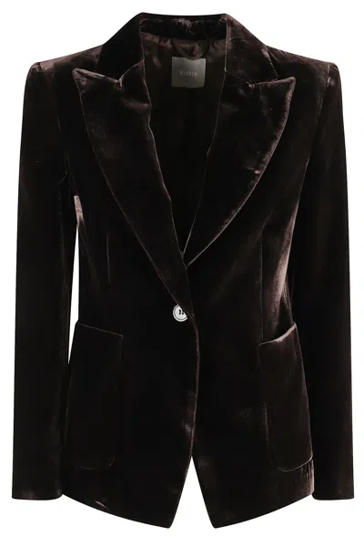 Kiltie Single-breasted Velvet Jacket With Revered Collar In Brown