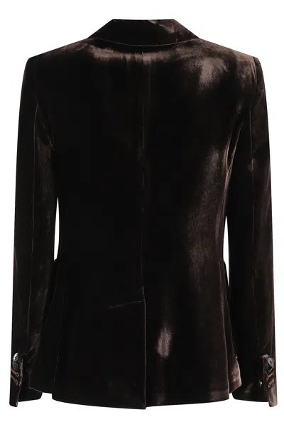 Kiltie Single-breasted Velvet Jacket With Revered Collar In Brown
